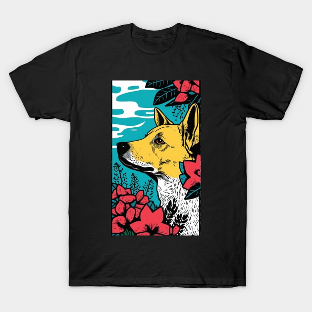 Jindo Dog Vibrant Tropical Flower Tall Retro Vintage Digital Pop Art Portrait 2 T-Shirt by ArtHouseFlunky